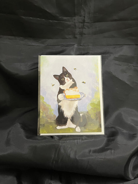 Cat with Pie - Blank Notecard