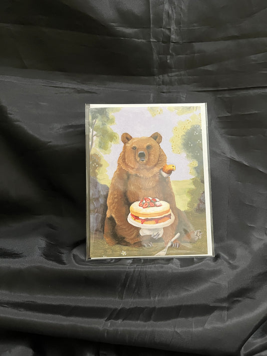 Bear with Cake - Blank Notecard