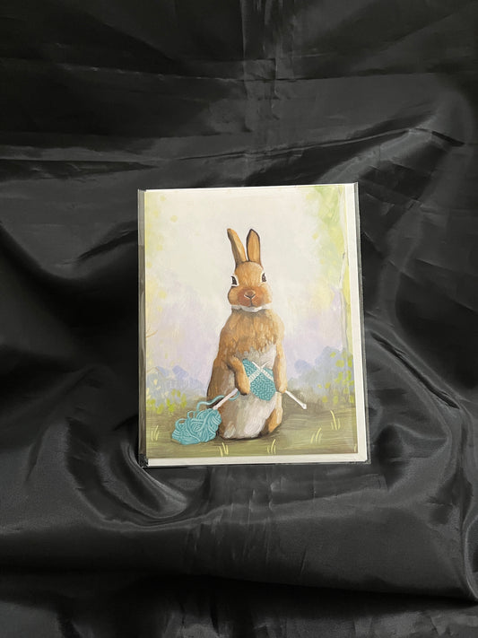 Rabbit Knitting - Blank Notecard